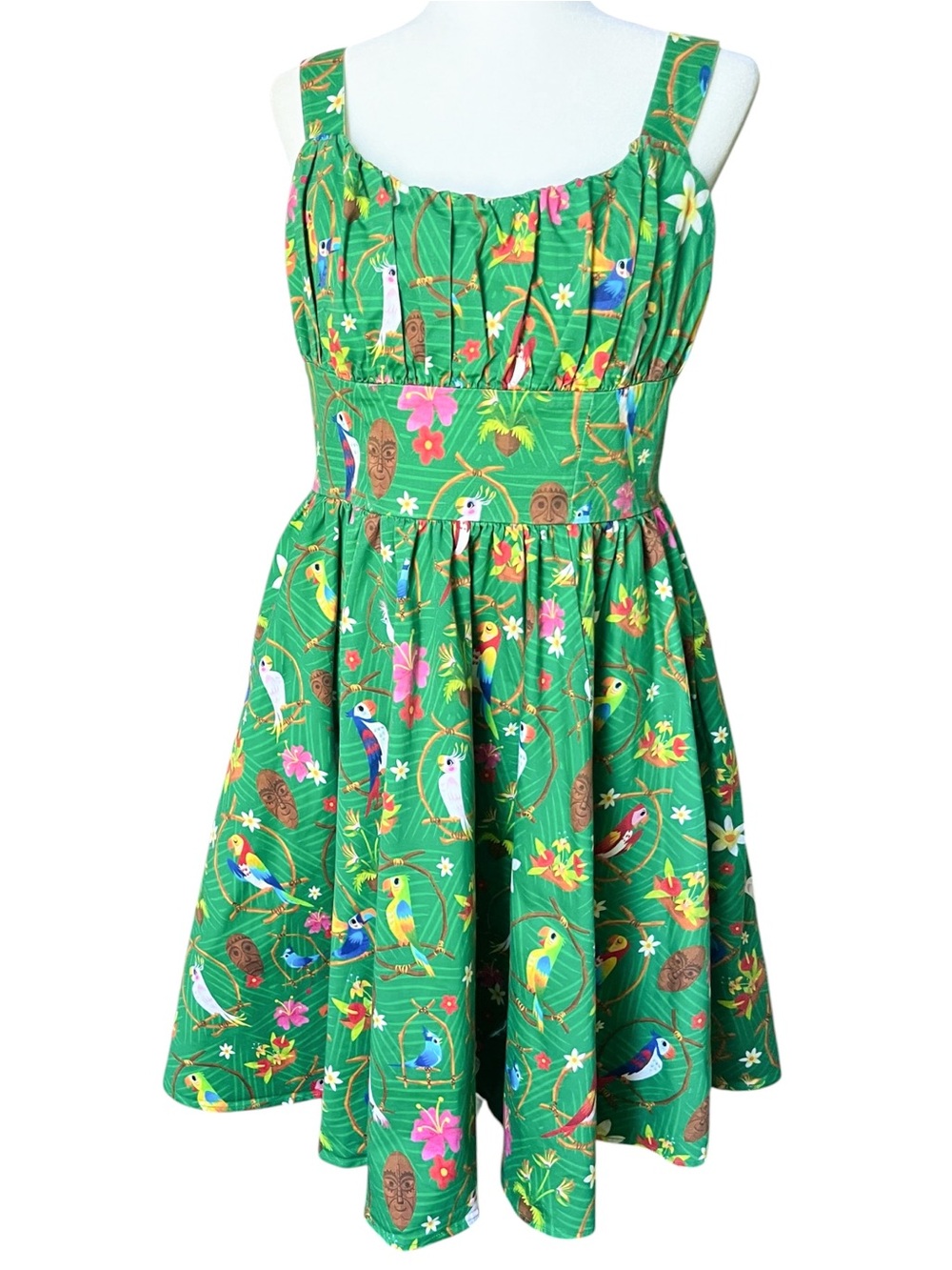 Disney Parks Trader Sams Enchanted Tiki Retro Pinup Green Sleeveless Dress Large